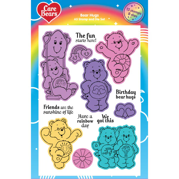 Care Bears Die and A5 Stamp Set Bear Hugs | Care Bears Clouds and Rainbows