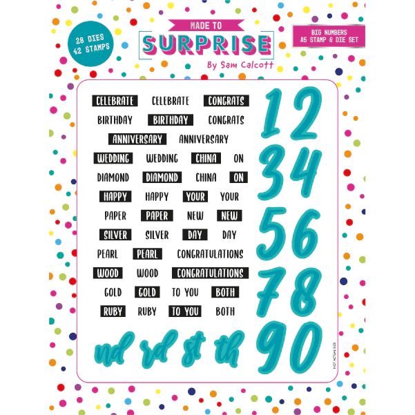 Made to Surprise A6 Stamp and Die Set Big Numbers | Circular Waterfold